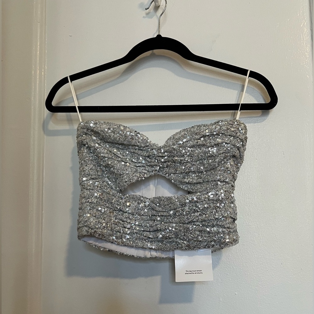 ATTICO Silver Sequined Strapless Dress Top - Picture 3 of 4